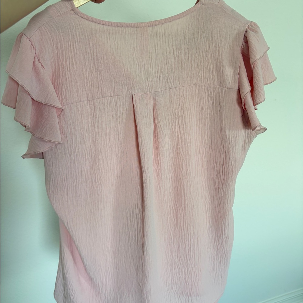 Pink Ruffle Sleeve V-Neck Top - Picture 4 of 4